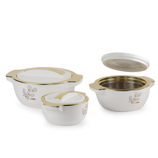 Radiant Insulated Casserole, Set of 3, 500ml+1000ml+1500ml White / 500ml+1000ml+1500ml