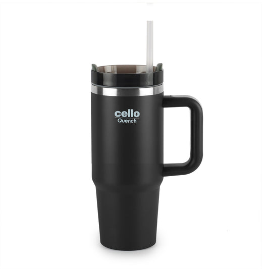 Quench 600 Insulated Travel Tumbler with Handle, Lid & Straw Black / 600ml