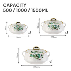 Midas Insulated Casserole Set of 3, 500ml+1000ml+1500ml White / 500ml+1000ml+1500ml