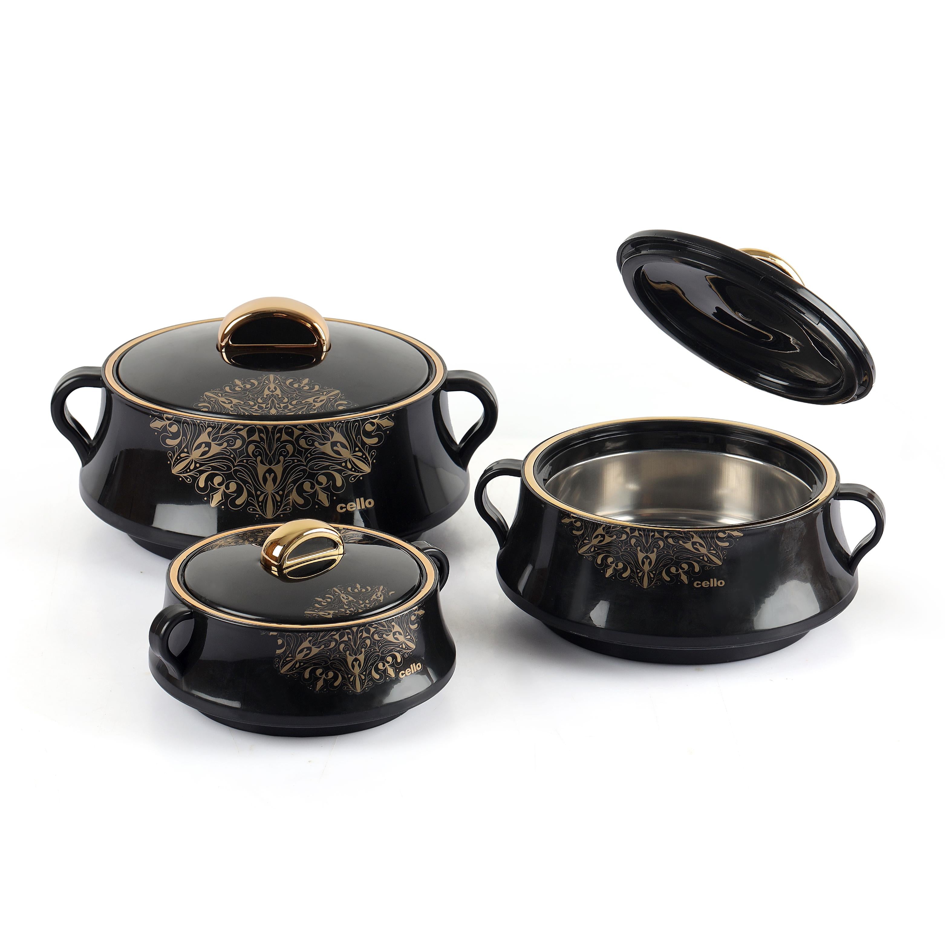 Midas Insulated Casserole Set of 3, 500ml+1000ml+1500ml Black / 500ml+1000ml+1500ml