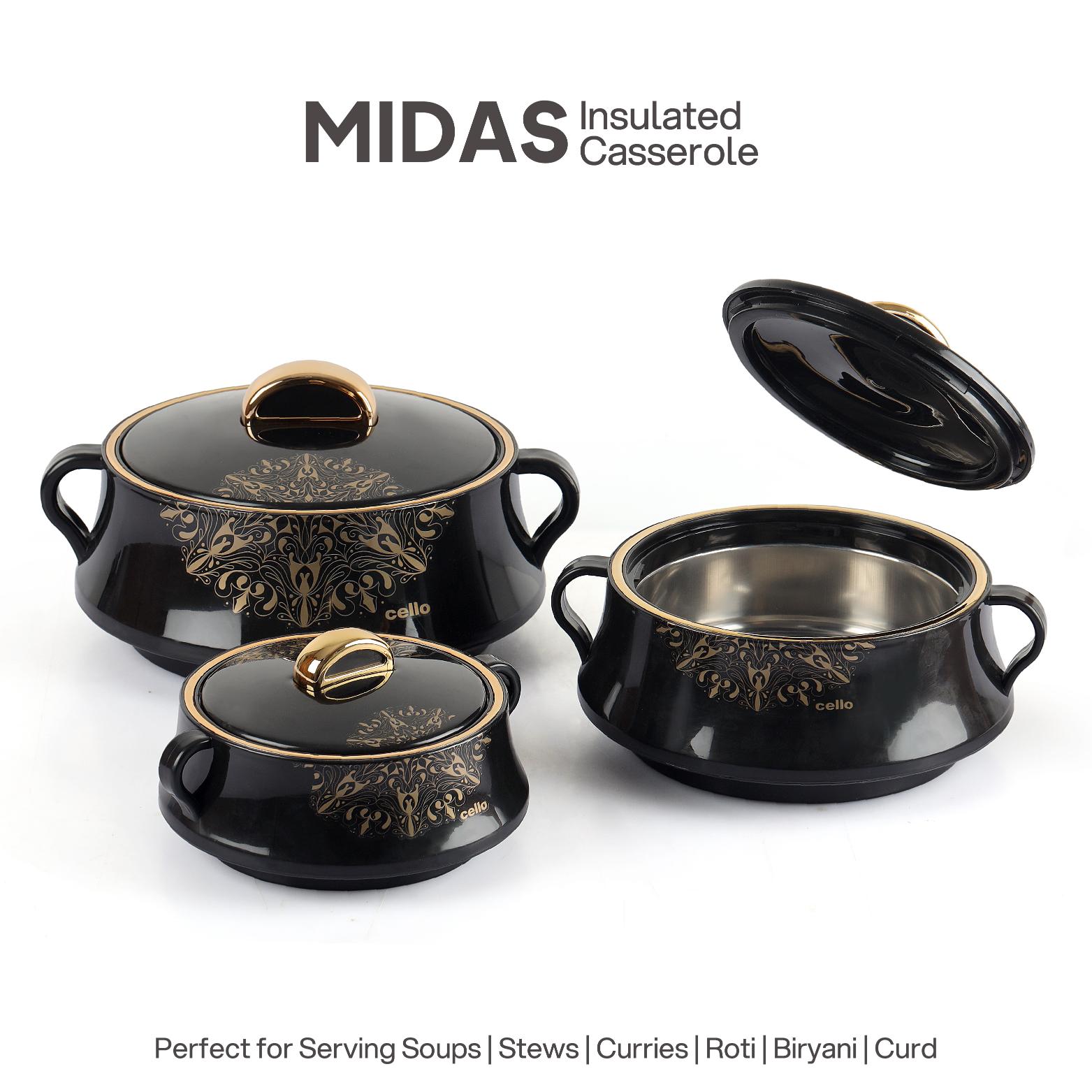 Midas Insulated Casserole Set of 3, 500ml+1000ml+1500ml Black / 500ml+1000ml+1500ml