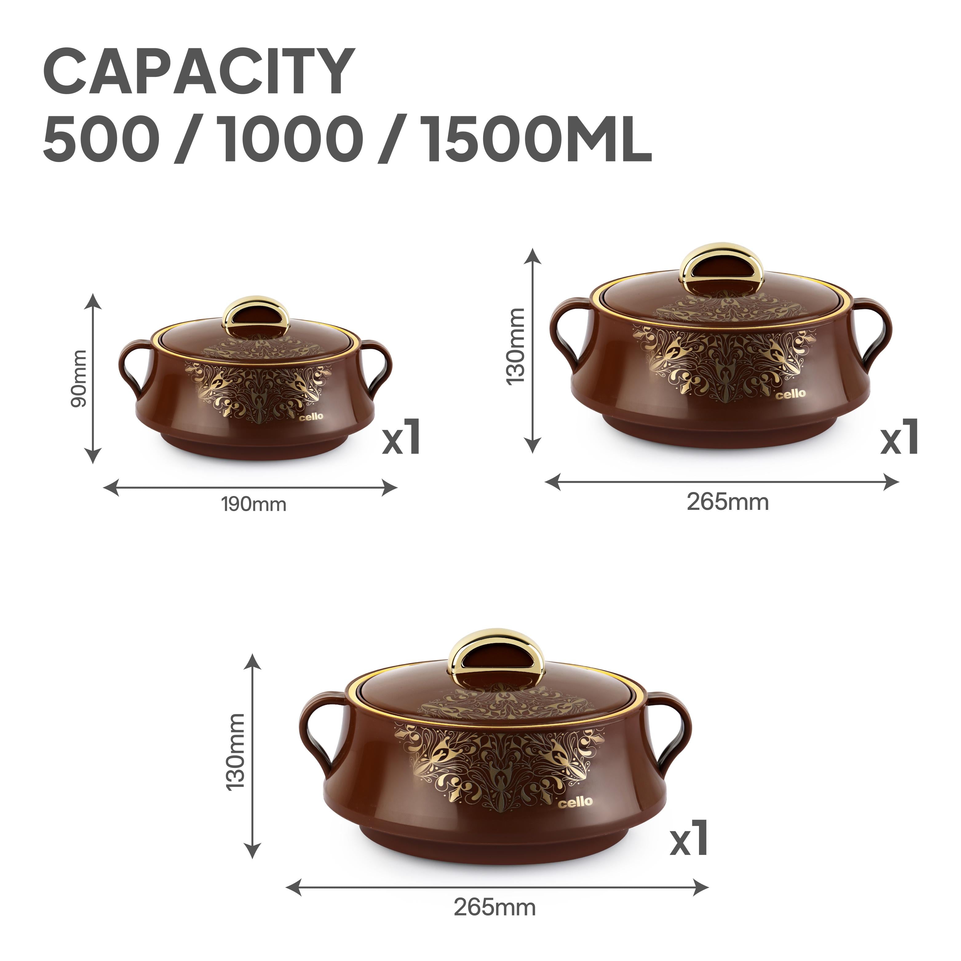 Midas Insulated Casserole Set of 3, 500ml+1000ml+1500ml Brown / 500ml+1000ml+1500ml