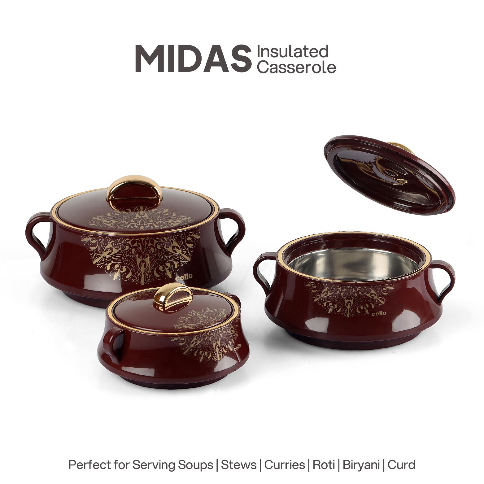 Midas Insulated Casserole Set of 3, 500ml+1000ml+1500ml Brown / 500ml+1000ml+1500ml