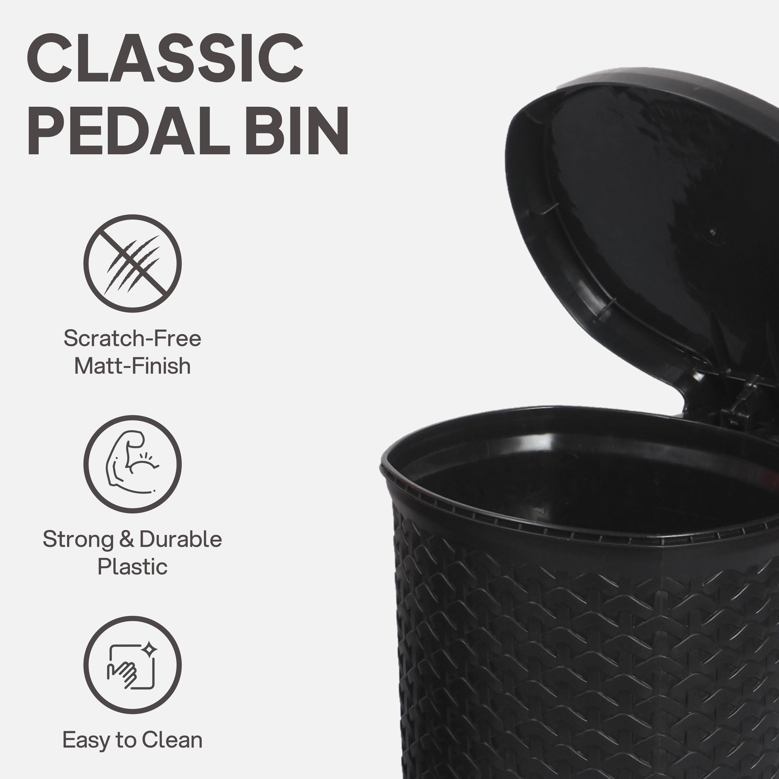 Classic Pedal Dustbin Black / 6 Litre