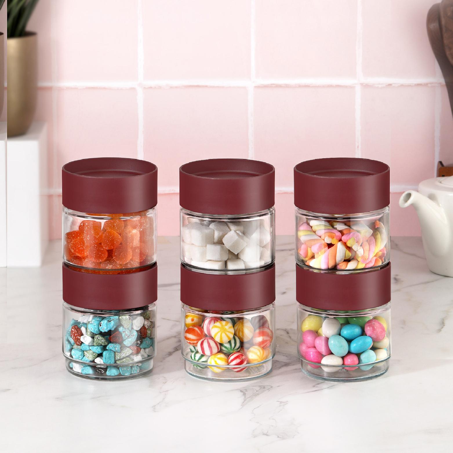 Modustack Glassy Storage Jar Maroon / 500 ml x 6