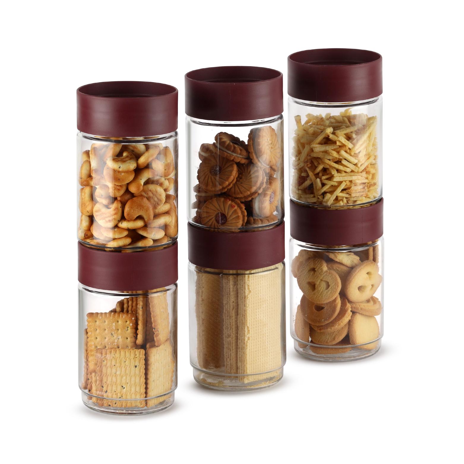 Modustack Glassy Storage Jar Maroon / 750 ml x 6