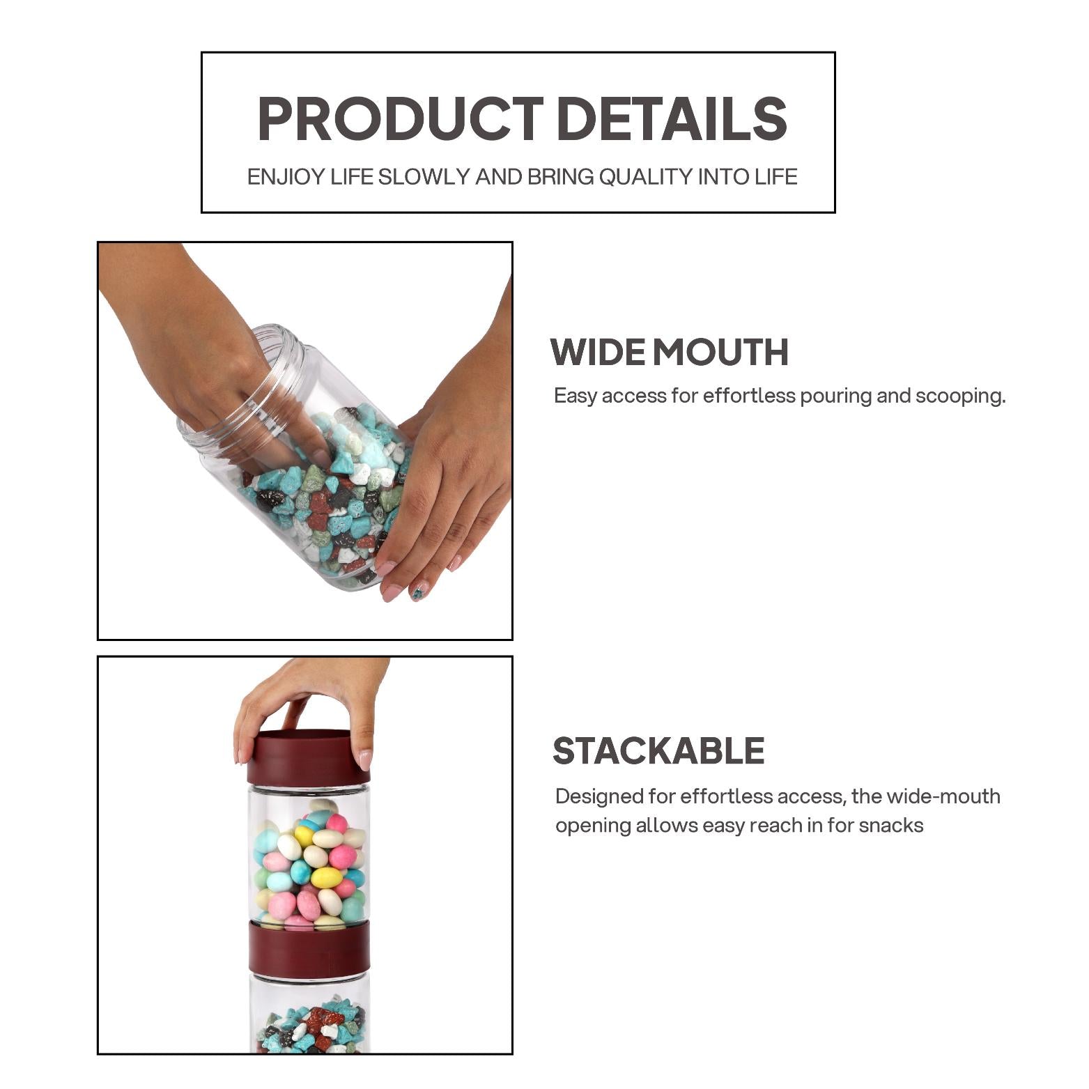 Modustack Glassy Storage Jar Maroon / 750 ml x 6