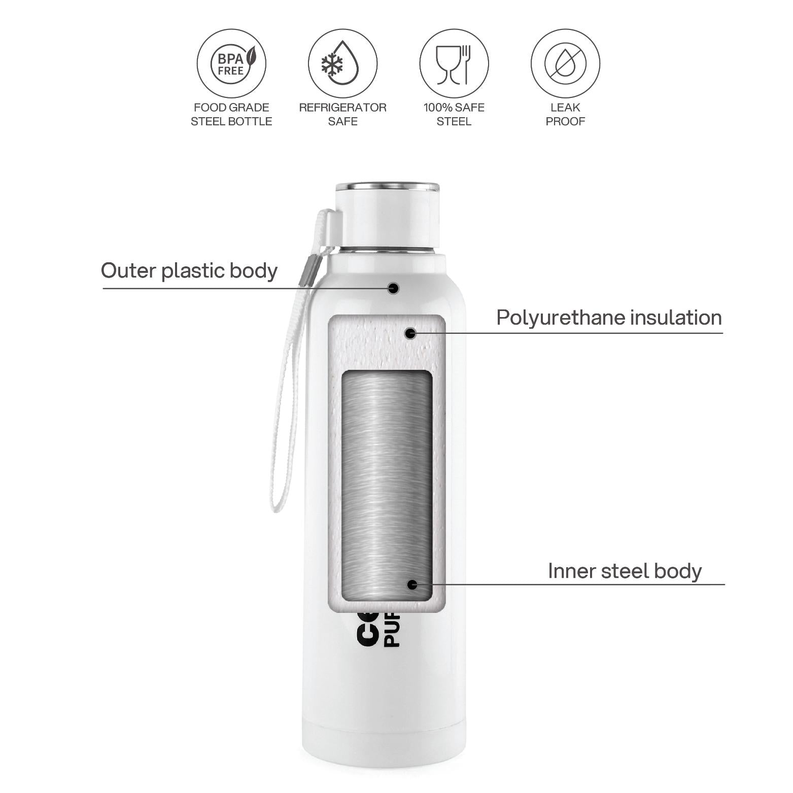 Puro Steel X Benz 600 Insulated bottle, 620 ml White / 620 ml