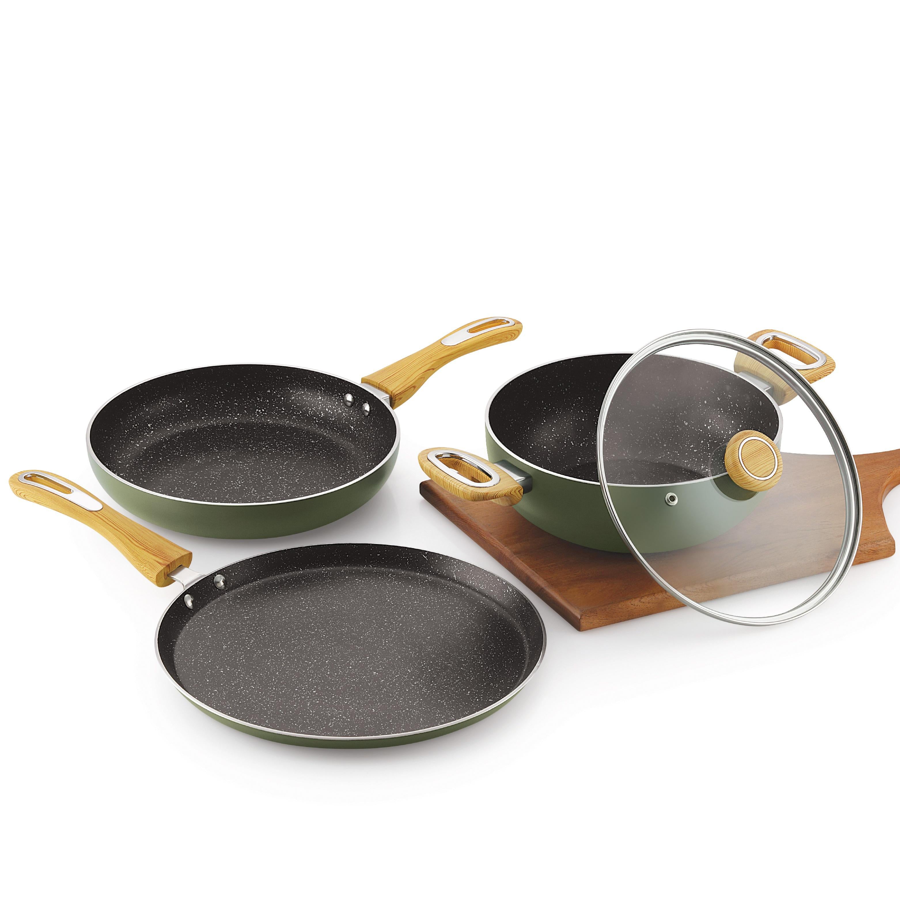 Woody Non-Stick Cookware Set Induction Base, 4 Pc Green