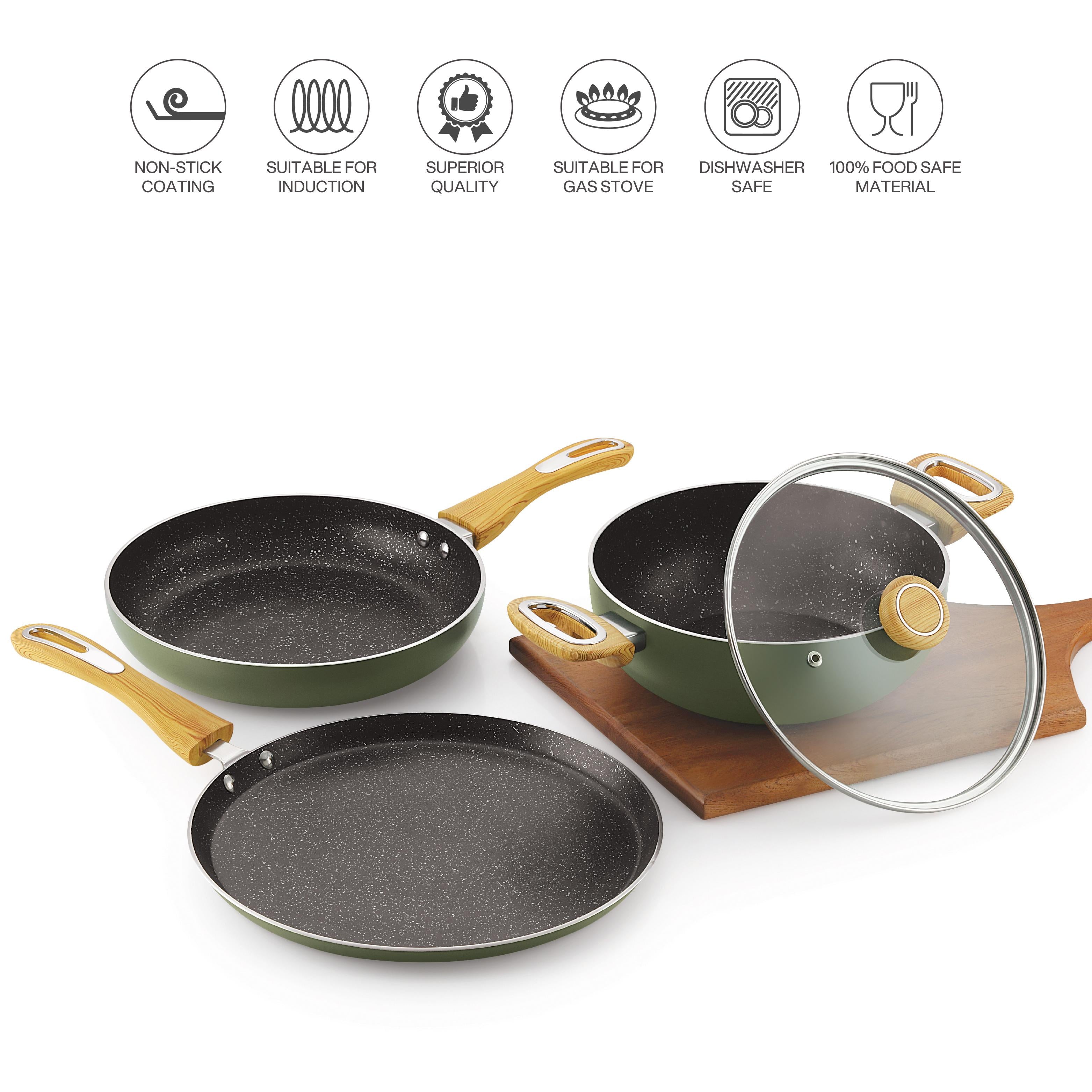 Woody Non-Stick Cookware Set Induction Base, 4 Pc Green