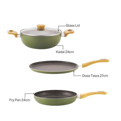 Woody Non-Stick Cookware Set Induction Base, 4 Pc Green