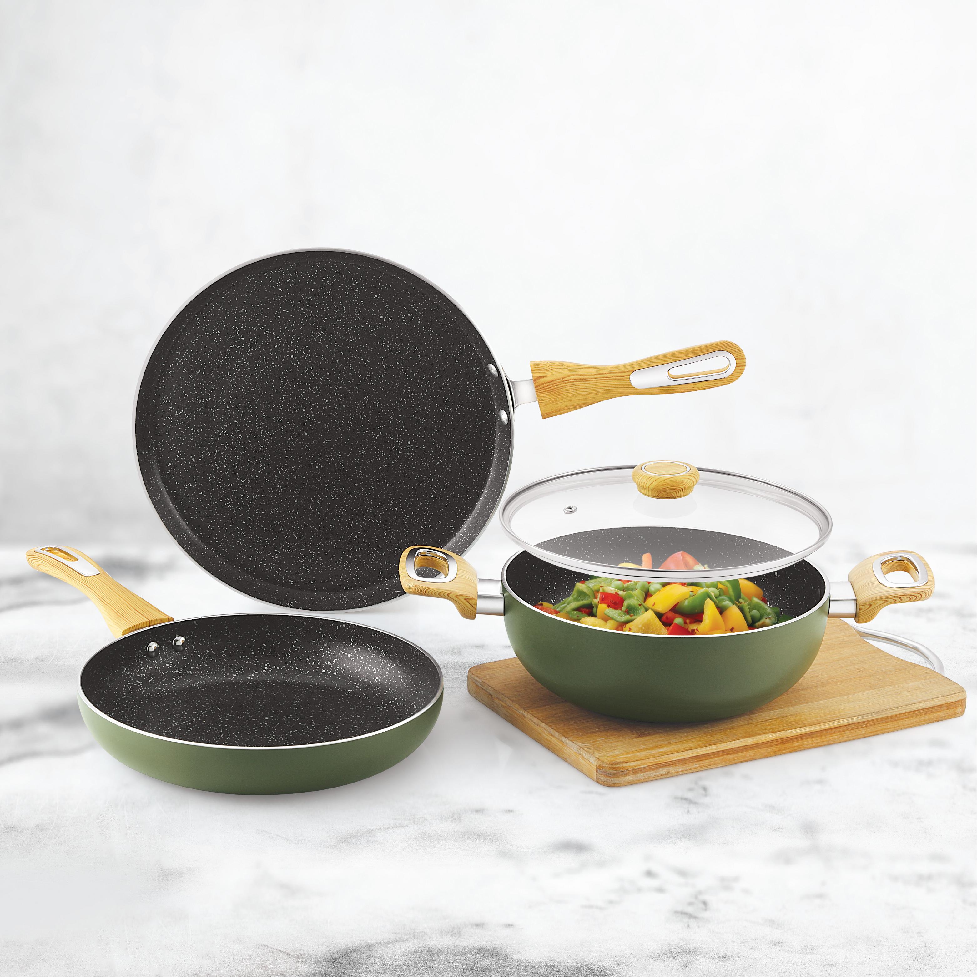 Woody Non-Stick Cookware Set Induction Base, 4 Pc Green