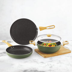 Woody Non-Stick Cookware Set Induction Base, 4 Pc Green