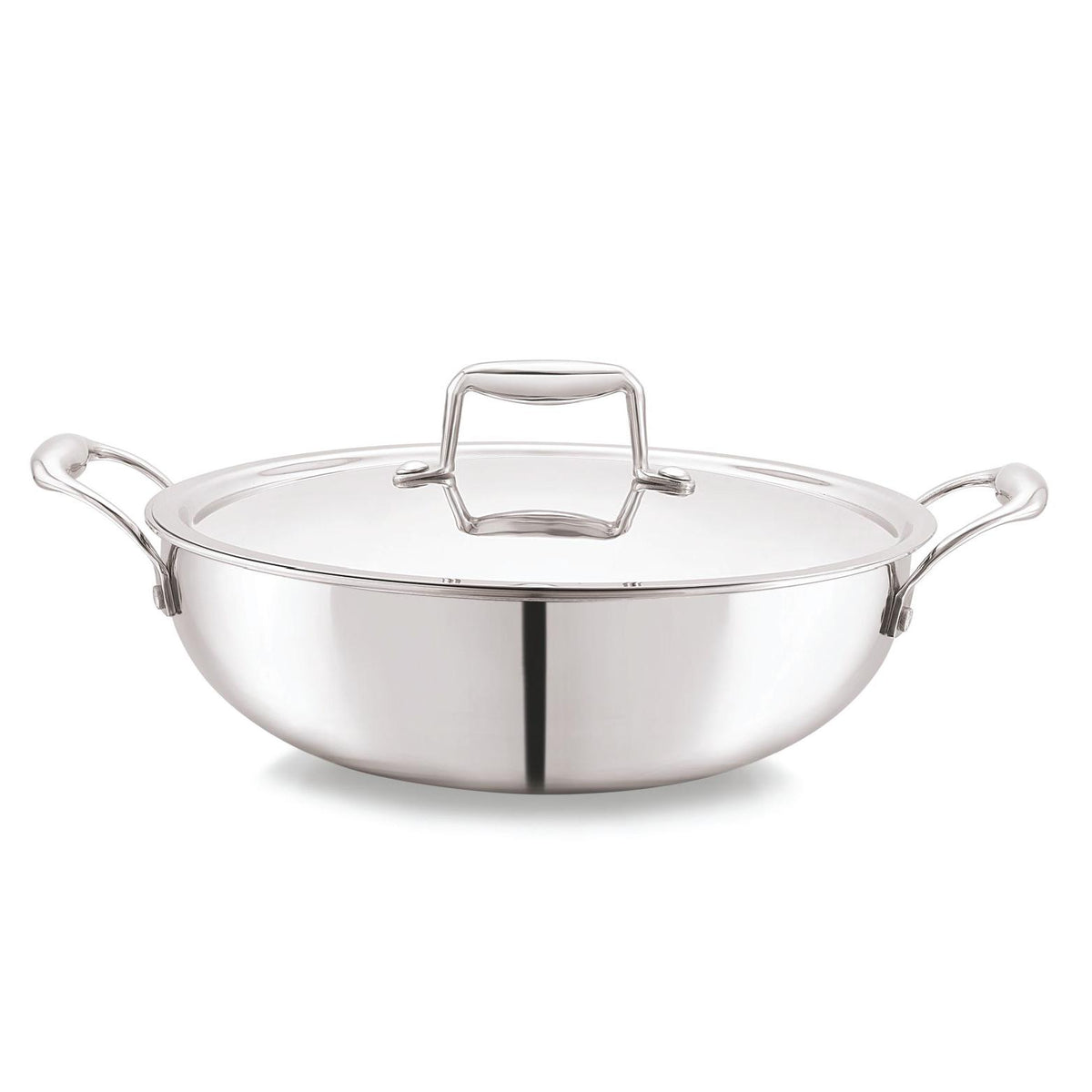 Tri-Ply Stainless Steel Kadhai with Lid | Induction Friendly | Silver
