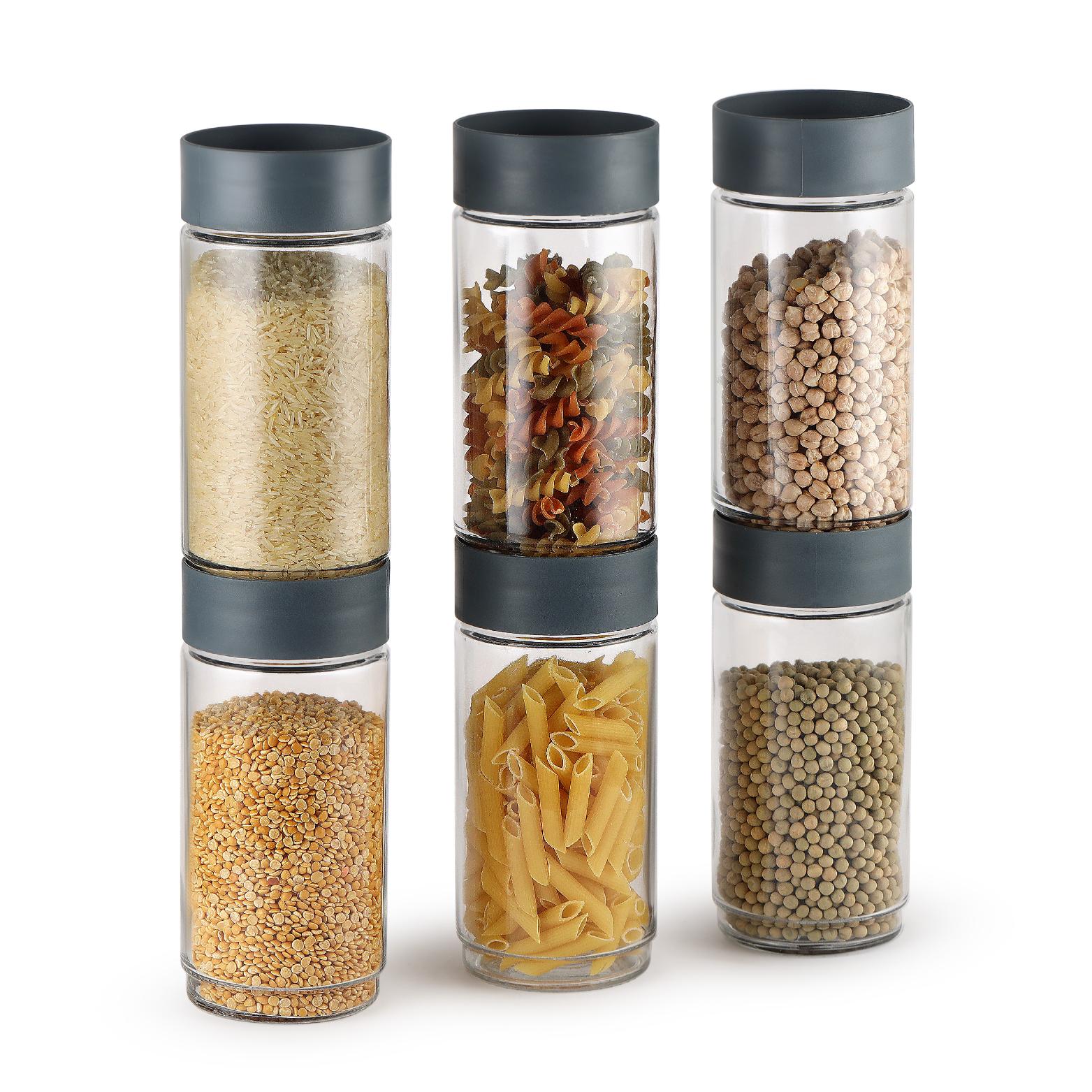 Modustack Glassy Storage Jar Grey / 1 Litre x 6