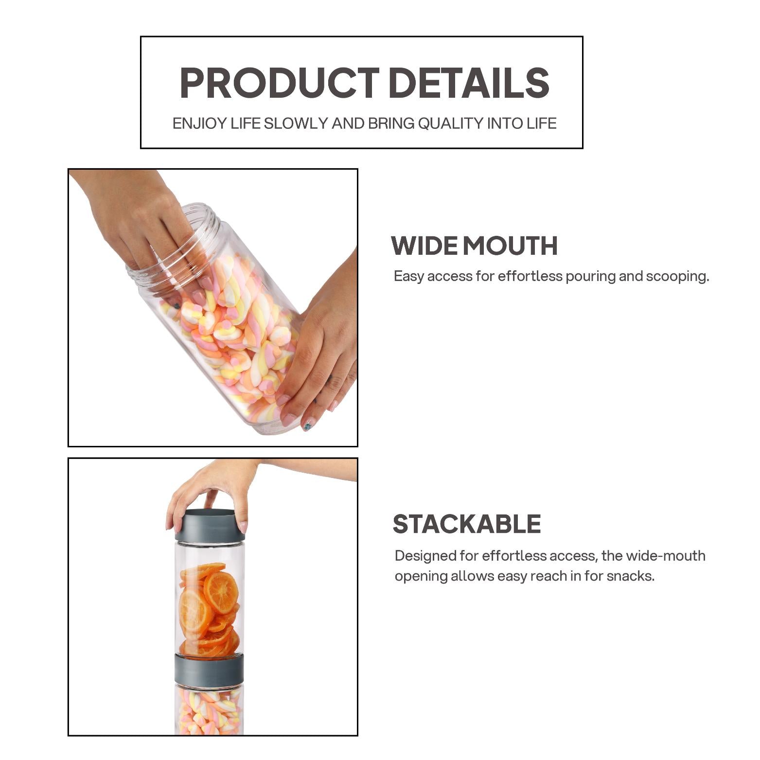 Modustack Glassy Storage Jar Grey / 1 Litre x 6