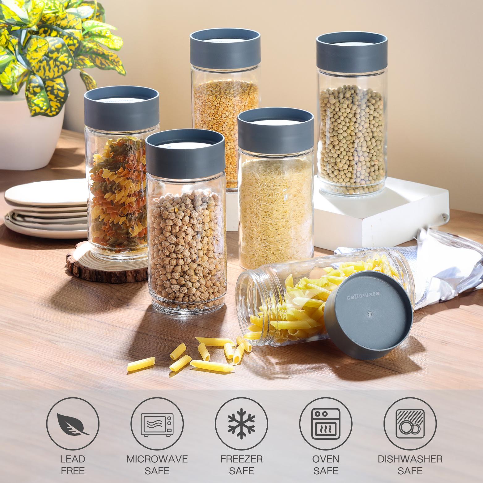 Modustack Glassy Storage Jar Grey / 1 Litre x 6