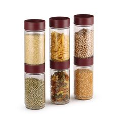 Modustack Glassy Storage Jar Maroon / 1 Litre x 6