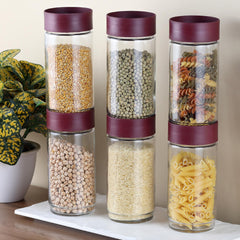 Modustack Glassy Storage Jar Maroon / 1 Litre x 6