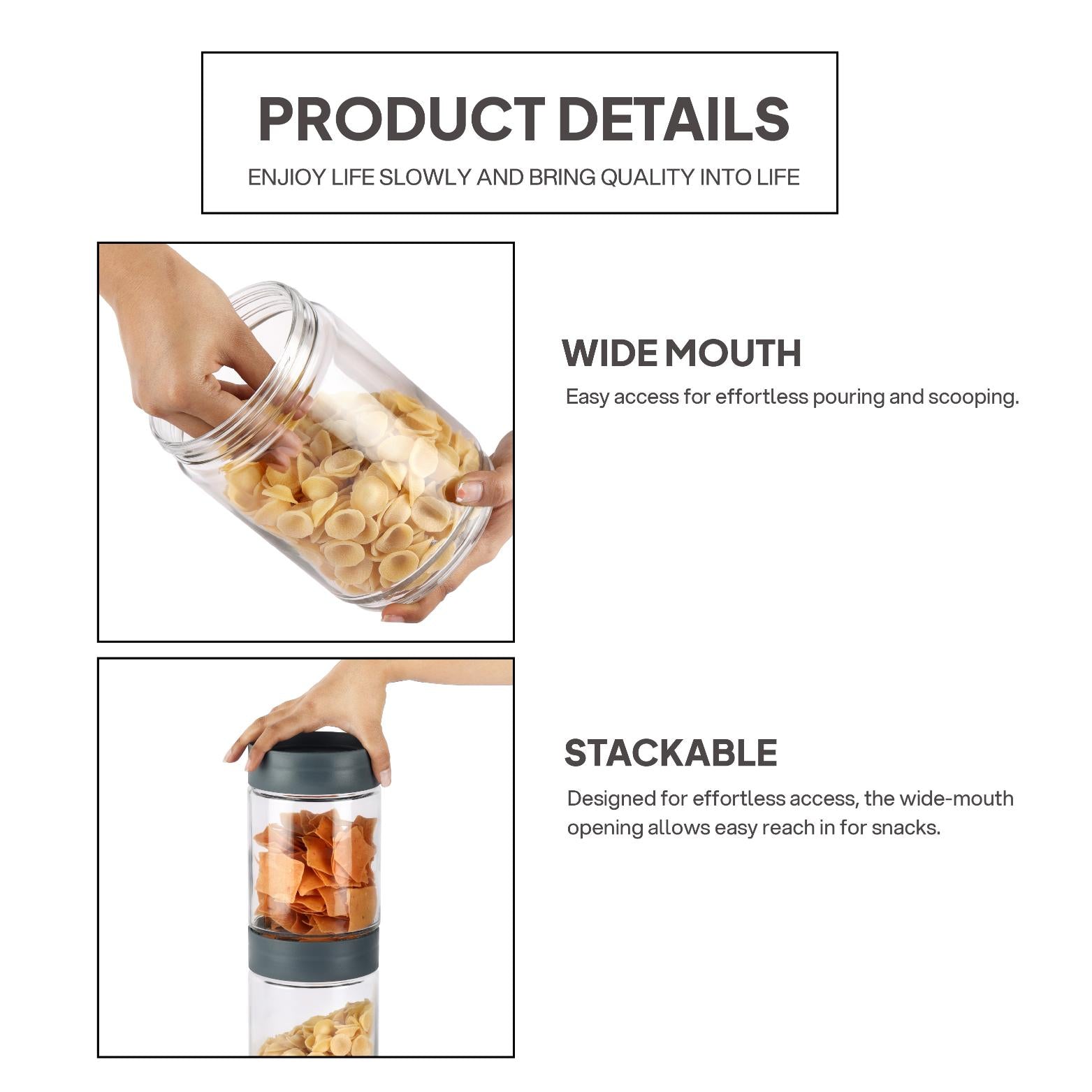 Modustack Glassy Storage Jar Grey / 1.5 Litre x 6