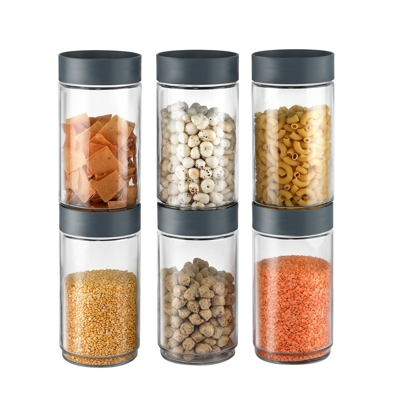 Modustack Glassy Storage Jar Grey / 2 Litre x 6