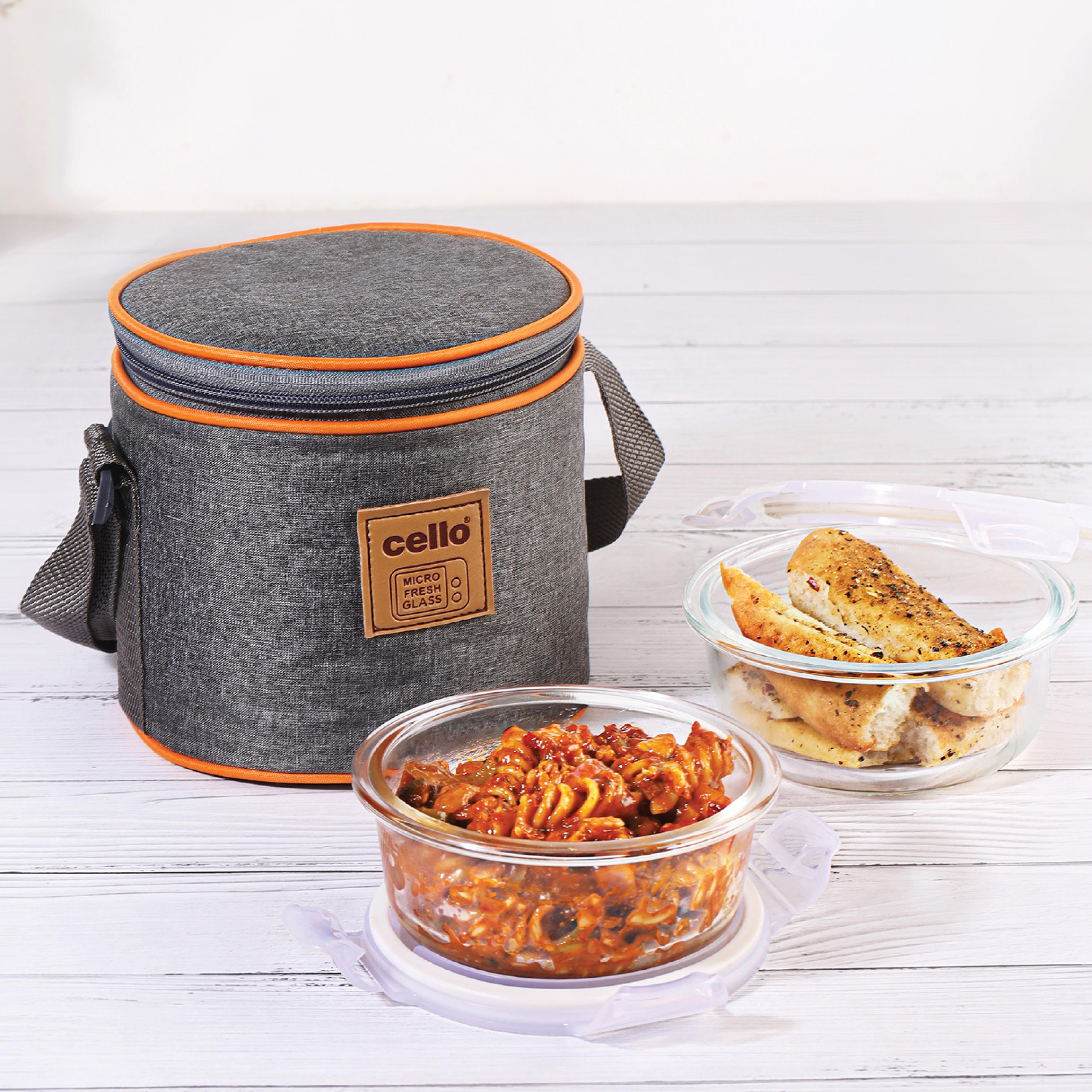 Royale Borosilicate Glass Lunch Boxes, Set of 2, Vertical Jacket Round