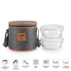 Royale Borosilicate Glass Lunch Boxes, Set of 2, Vertical Jacket Round