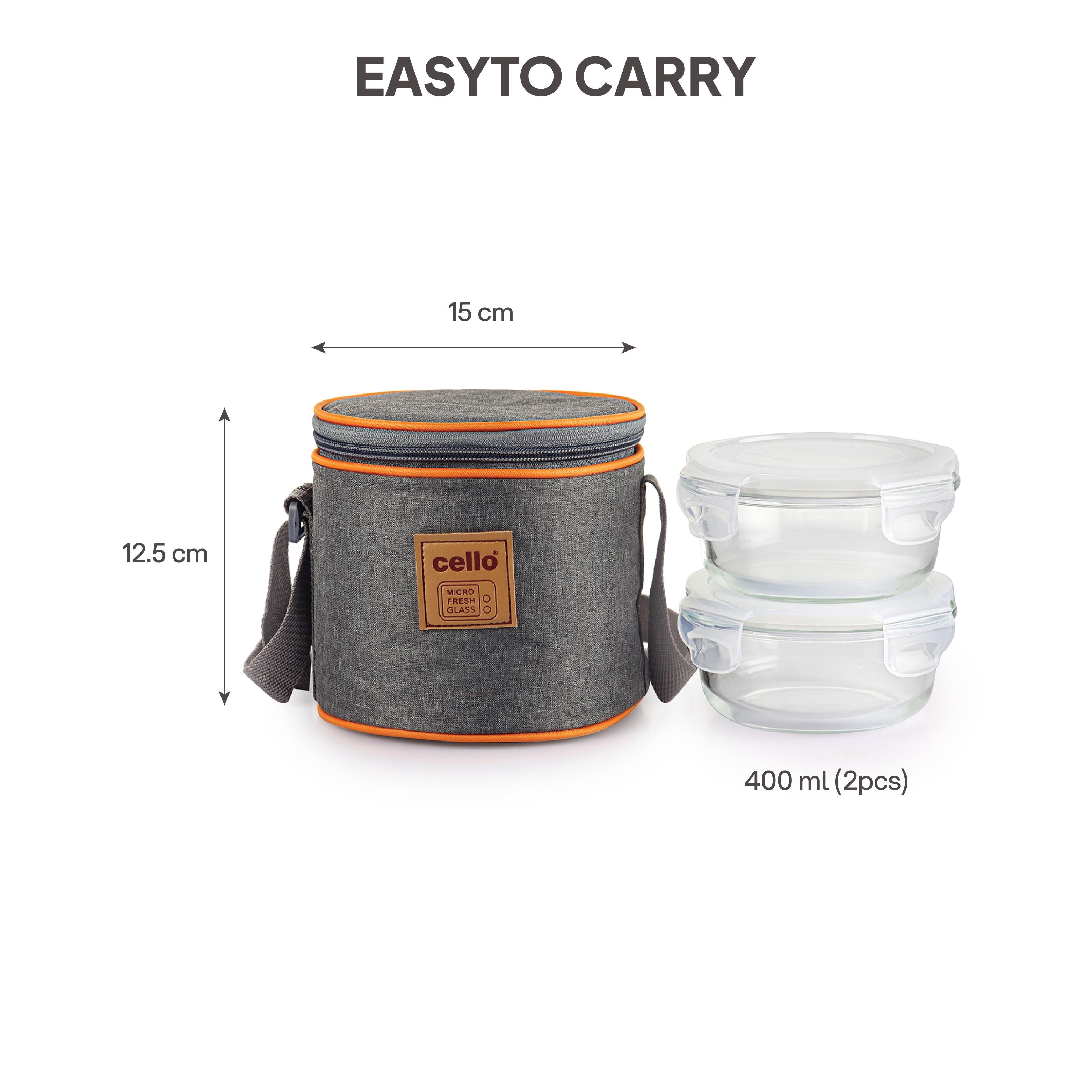 Royale Borosilicate Glass Lunch Boxes, Set of 2, Vertical Jacket Round