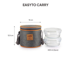 Royale Borosilicate Glass Lunch Boxes, Set of 2, Vertical Jacket Round