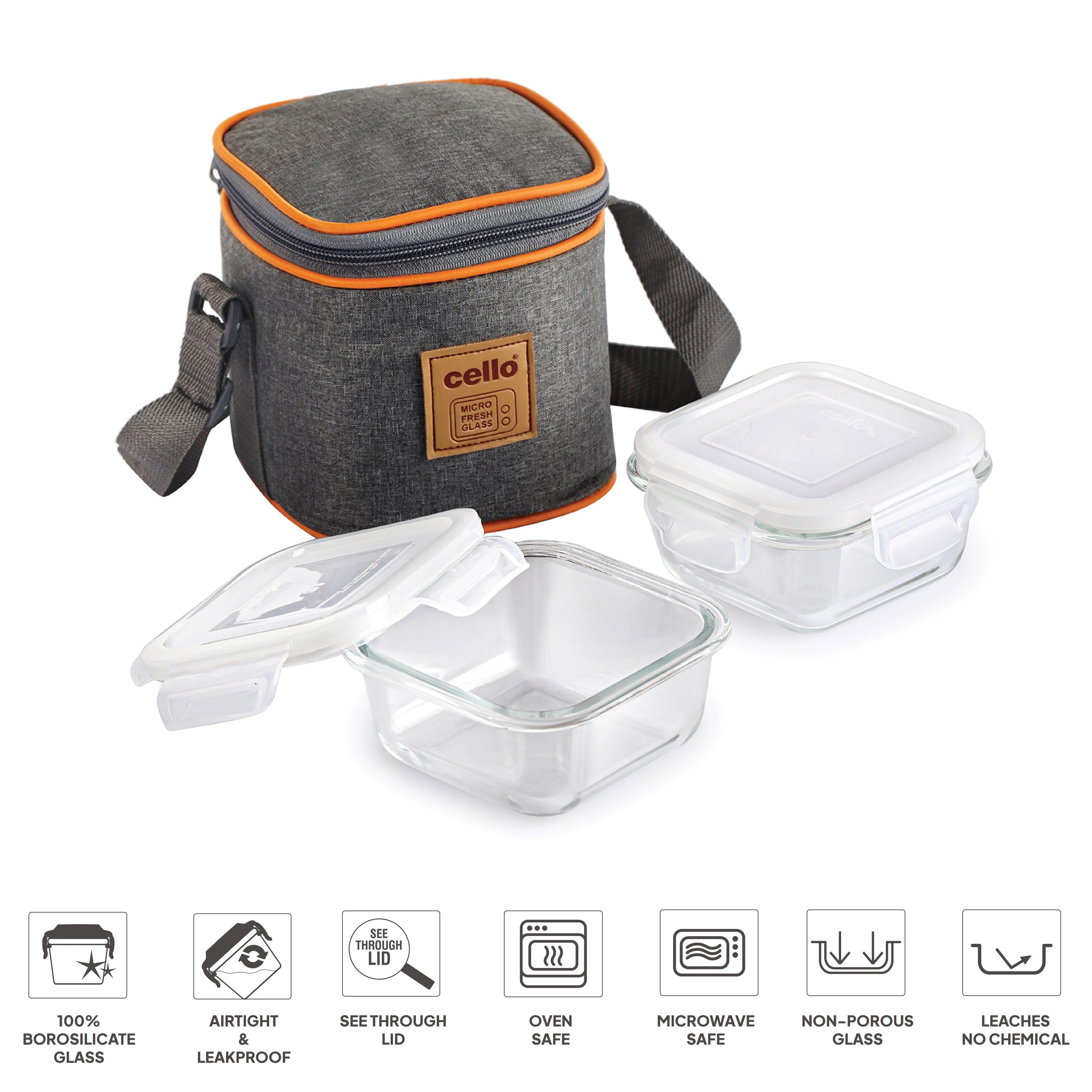 Royale Borosilicate Glass Lunch Boxes, Set of 2, Vertical Jacket Square