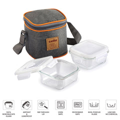 Royale Borosilicate Glass Lunch Boxes, Set of 2, Vertical Jacket Square