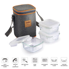 Royale Borosilicate Glass Lunch Boxes, Set of 3 Square