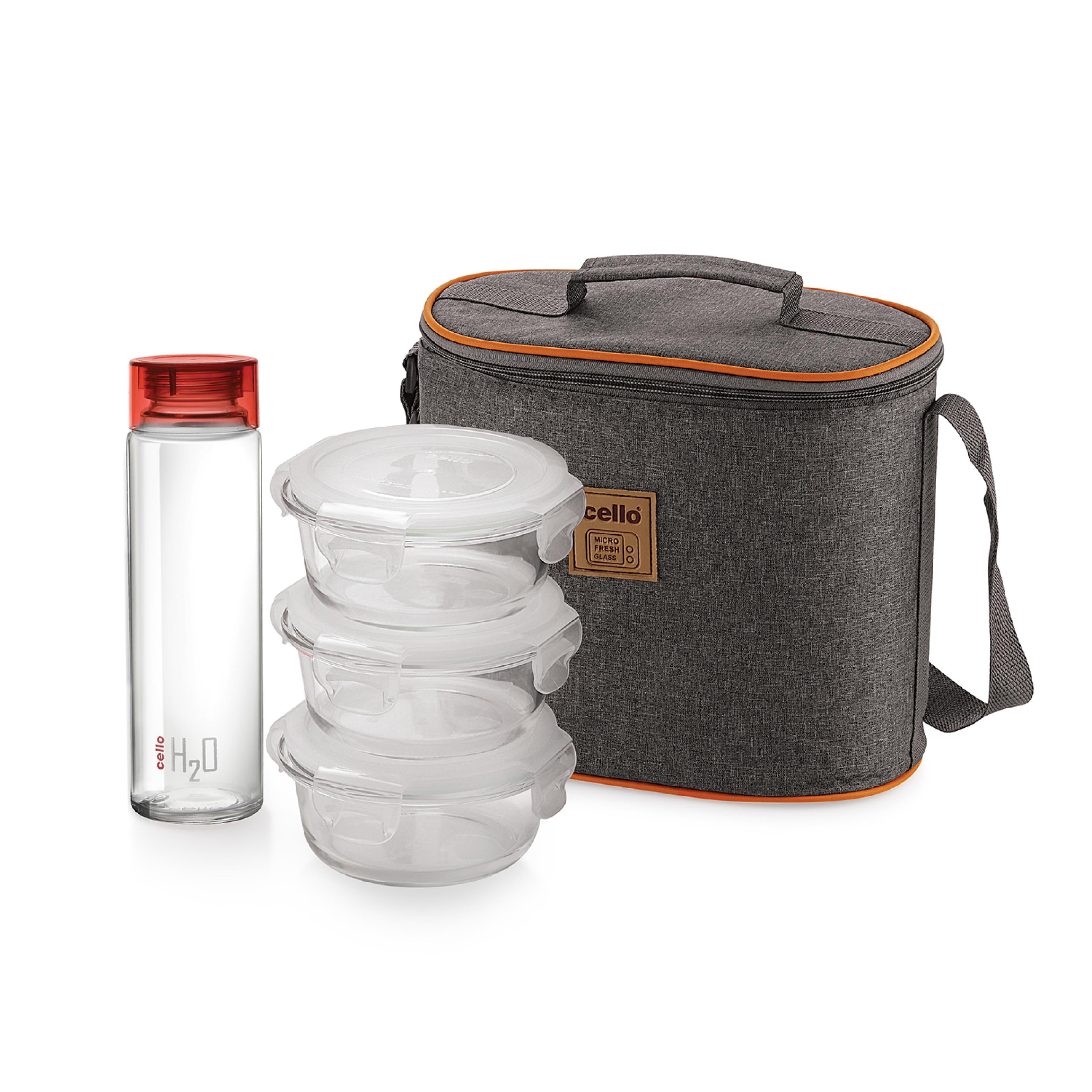 Royale Borosilicate Glass Lunch Boxes, Set of 4 Set of 4 (with glass bottle)