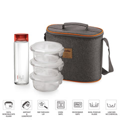 Royale Borosilicate Glass Lunch Boxes, Set of 4 Set of 4 (with glass bottle)