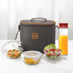 Royale Borosilicate Glass Lunch Boxes, Set of 4 Set of 4 (with glass bottle)