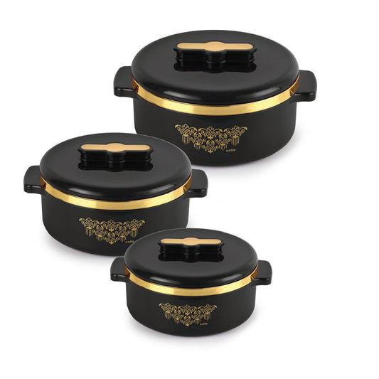 Exotic Insulated Casserole, Set of 3, 500ml+1000ml+1500ml Black / 500ml+1000ml+1500ml