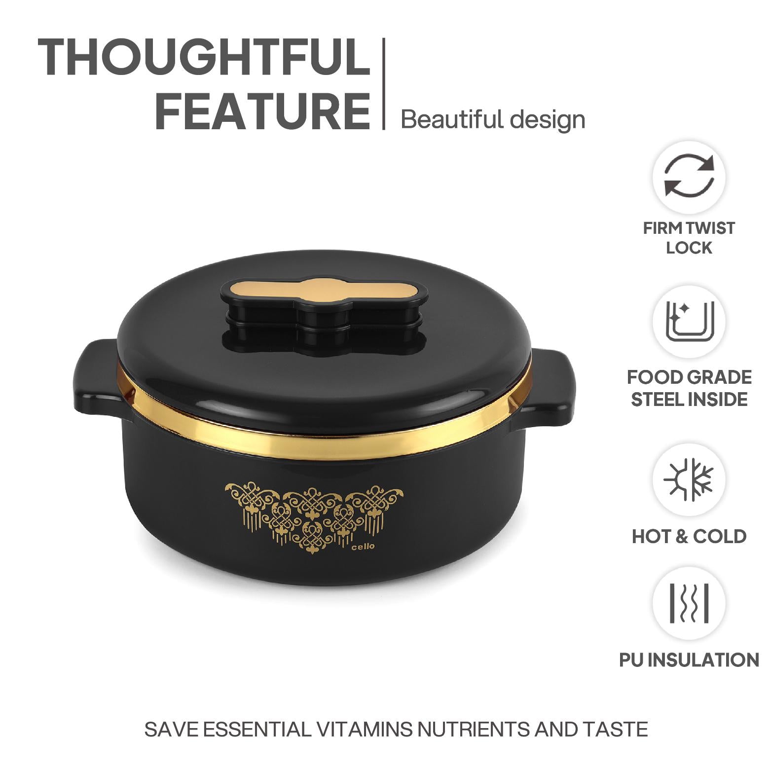 Exotic Insulated Casserole, Set of 3, 500ml+1000ml+1500ml Black / 500ml+1000ml+1500ml