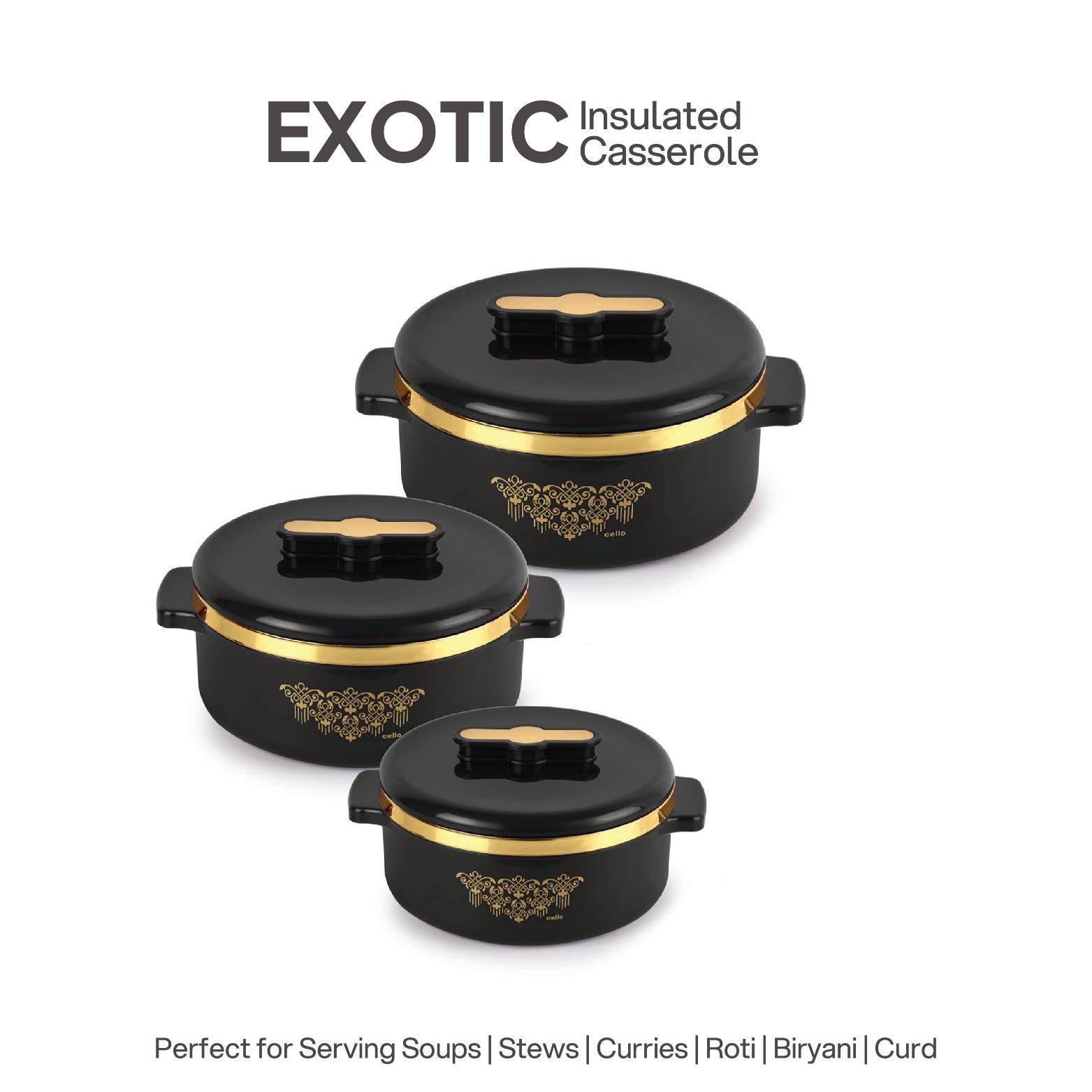 Exotic Insulated Casserole Black / 3 Pc Set (500ml, 1000ml, 1500ML)