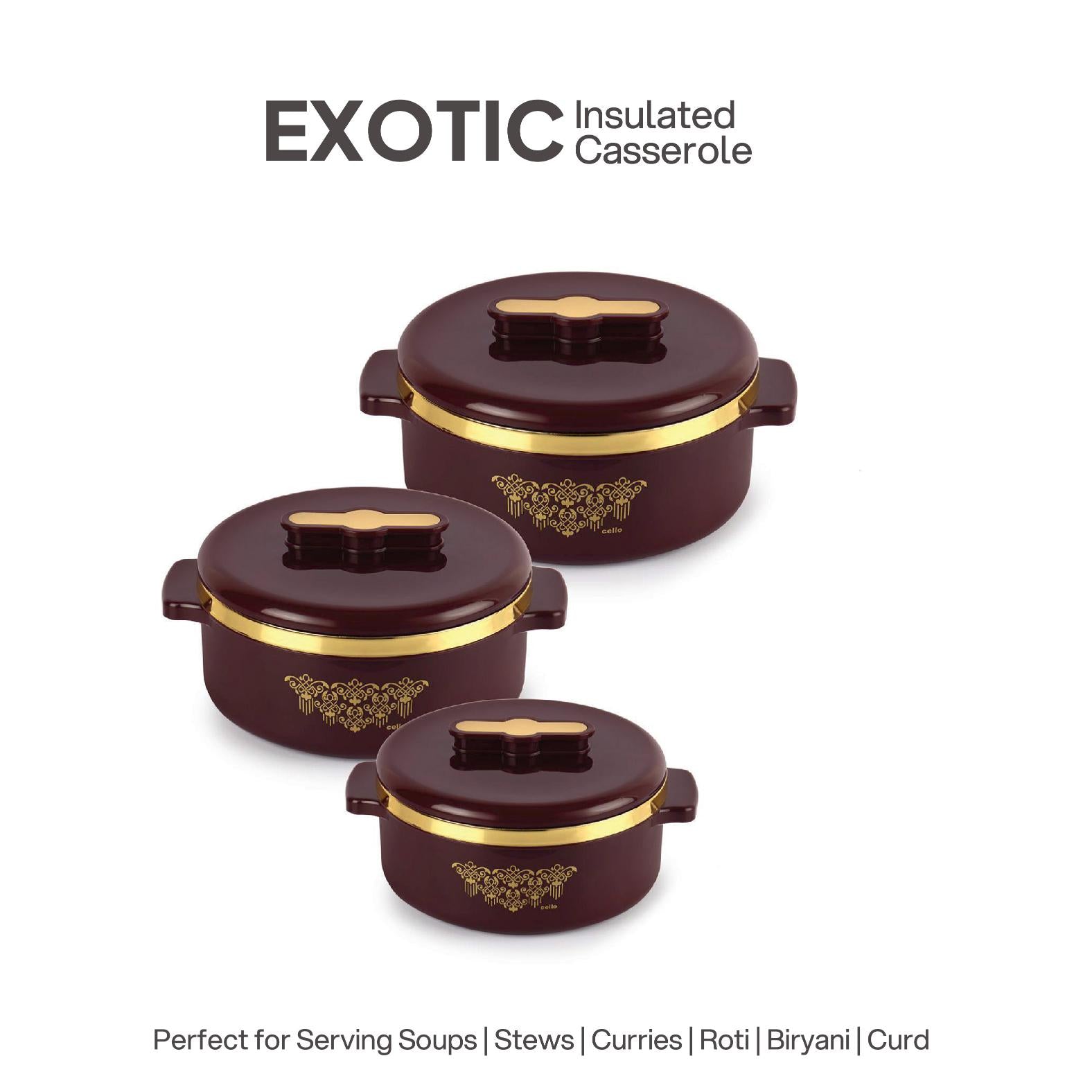 Exotic Insulated Casserole Brown / 3 Pc Set (500ml, 1000ml, 1500ML)