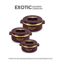 Exotic Insulated Casserole Brown / 3 Pc Set (500ml, 1000ml, 1500ML)