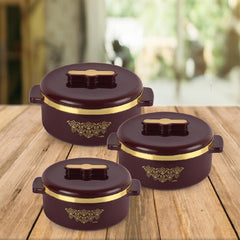 Exotic Insulated Casserole, Set of 3, 500ml+1000ml+1500ml Brown / 500ml+1000ml+1500ml