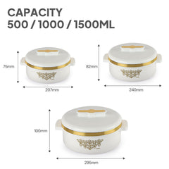Exotic Insulated Casserole White / 3 Pc Set (500ml, 1000ml, 1500ML)