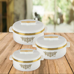 Exotic Insulated Casserole White / 3 Pc Set (500ml, 1000ml, 1500ML)