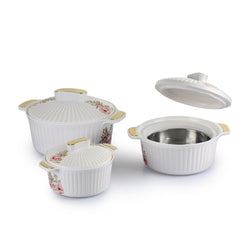 Sonet Insulated Casserole, Set of 3, 500ml+1000ml+1500ml White / 500ml+1000ml+1500ml