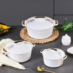Sonet Insulated Casserole, Set of 3, 500ml+1000ml+1500ml White / 500ml+1000ml+1500ml