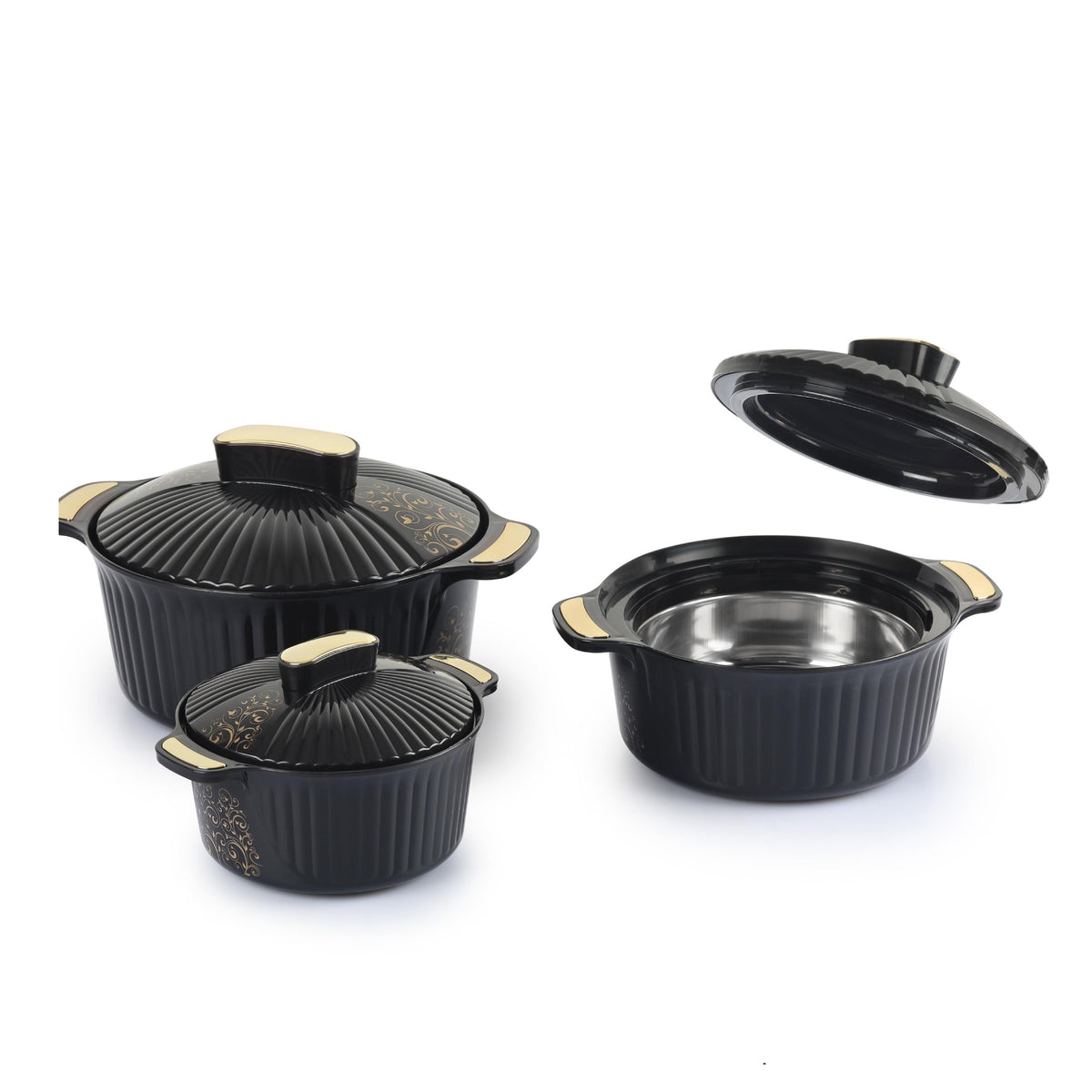 Sonet Insulated Casserole, Set of 3, 500ml+1000ml+1500ml Black / 500ml+1000ml+1500ml