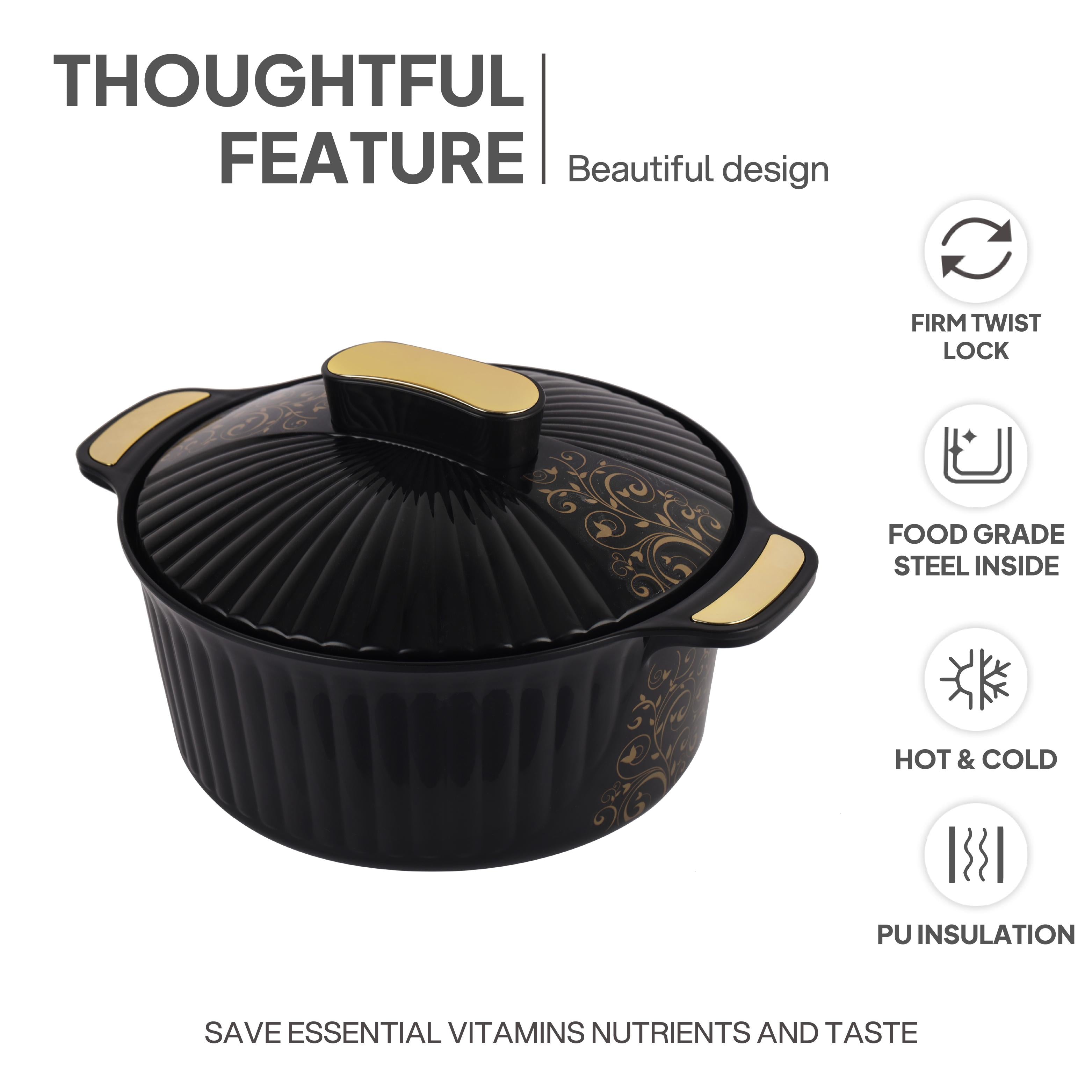 Sonet Insulated Casserole, Set of 3, 500ml+1000ml+1500ml Black / 500ml+1000ml+1500ml