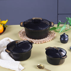 Sonet Insulated Casserole, Set of 3, 500ml+1000ml+1500ml Black / 500ml+1000ml+1500ml
