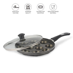 Granitas Appe Patra with Glass Lid 11 Cavity, 25cm