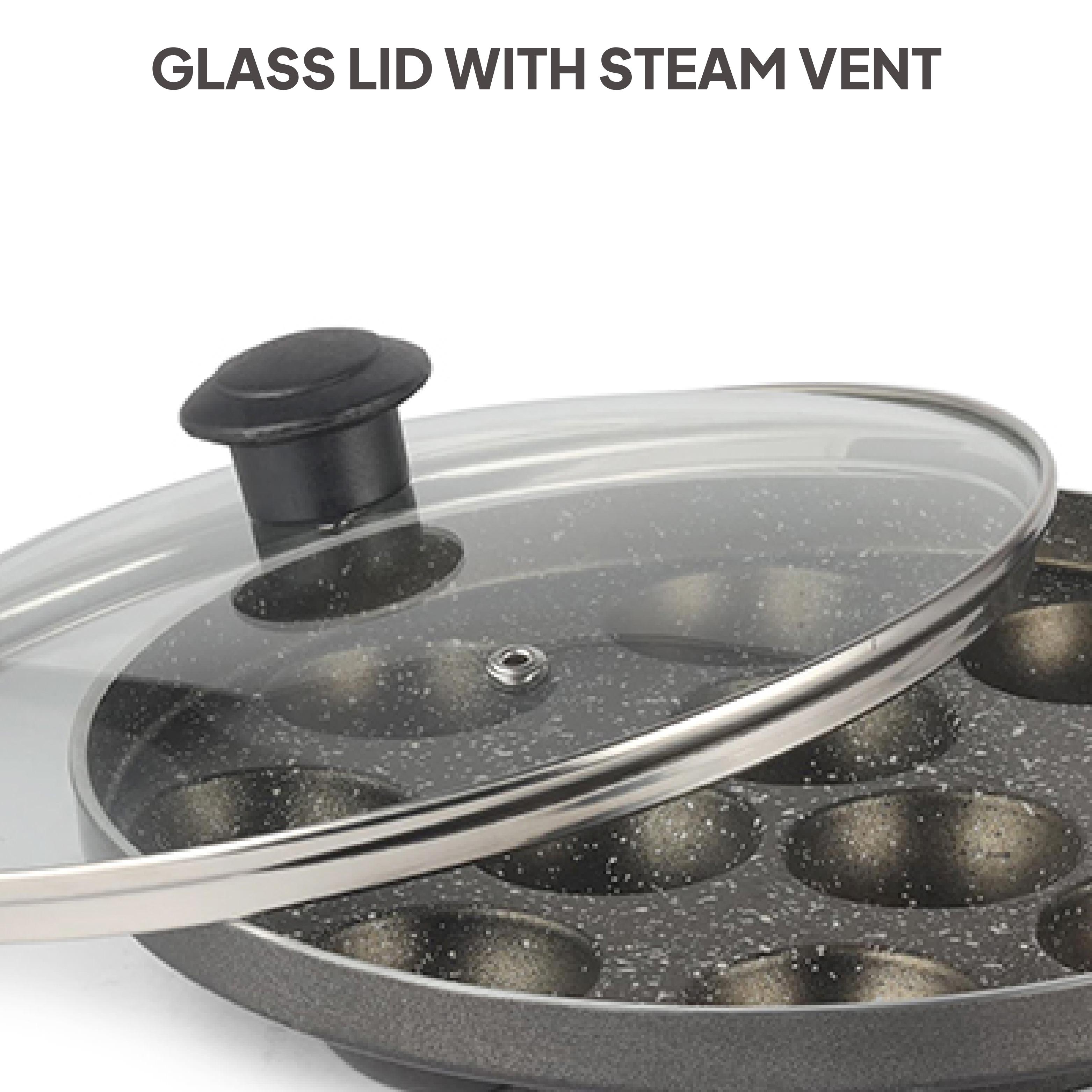 Granitas Appe Patra with Glass Lid 11 Cavity, 25cm